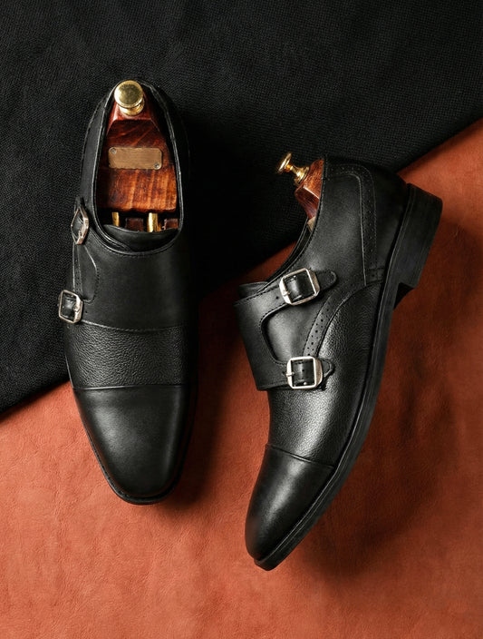 Men Black Leather Monkstrap