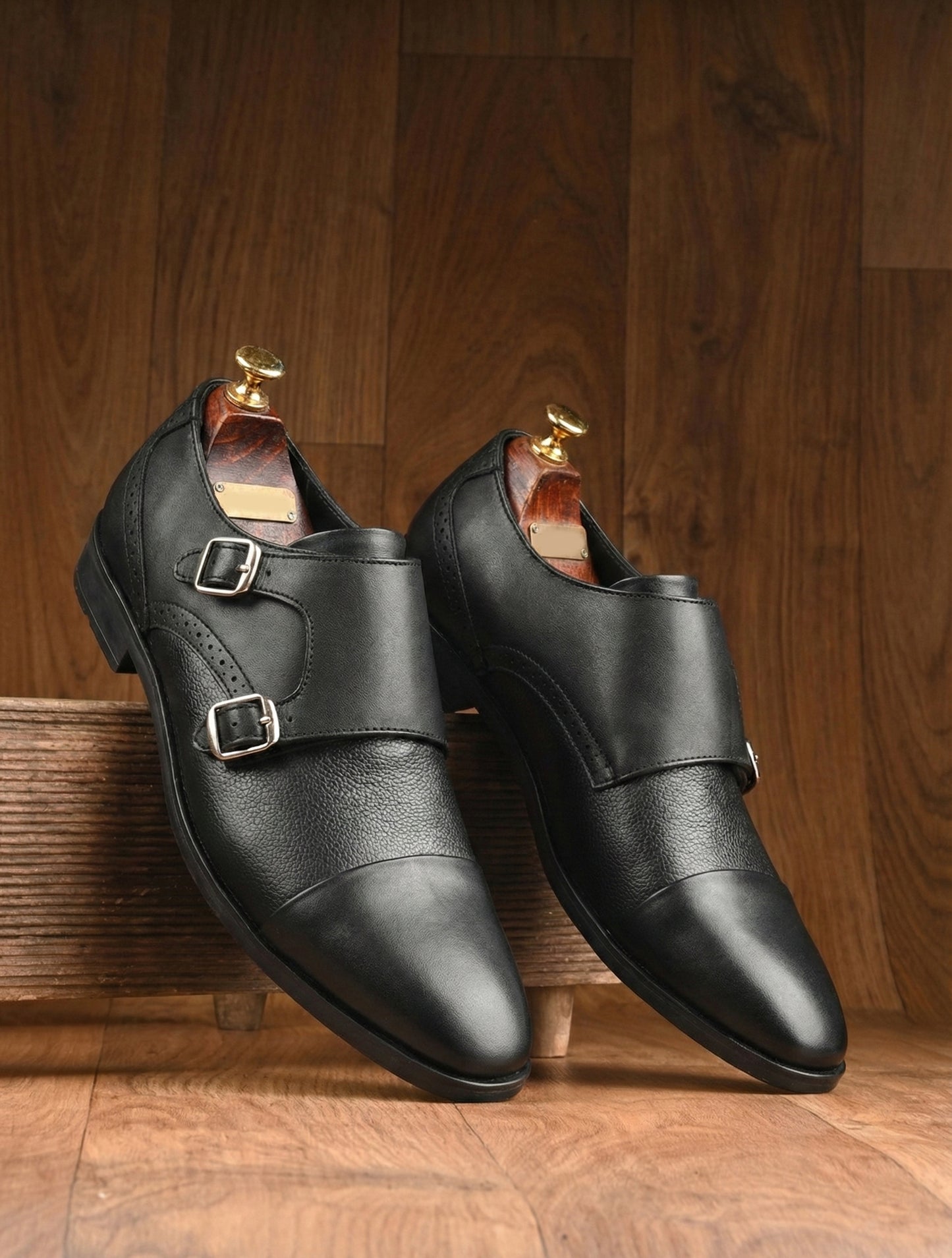 Men Black Leather Monkstrap