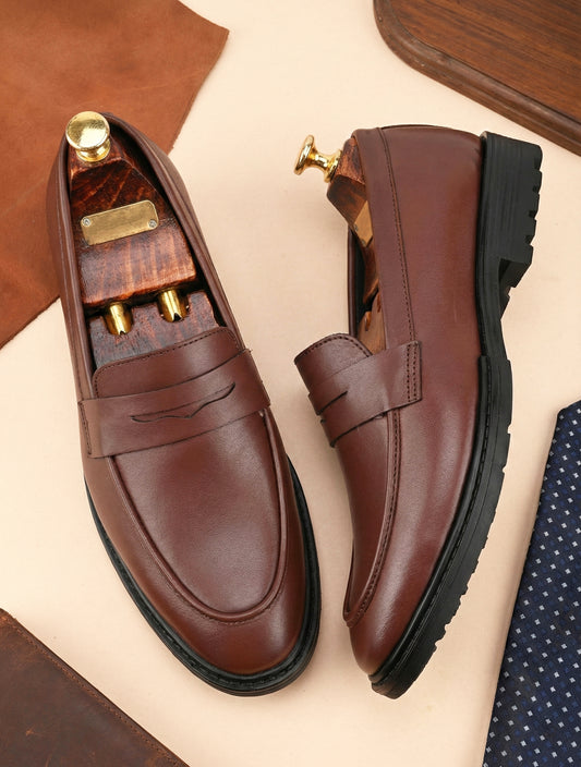 Men’s Rich Brown Penny Loafers – Timeless Leather Slip-On Shoes