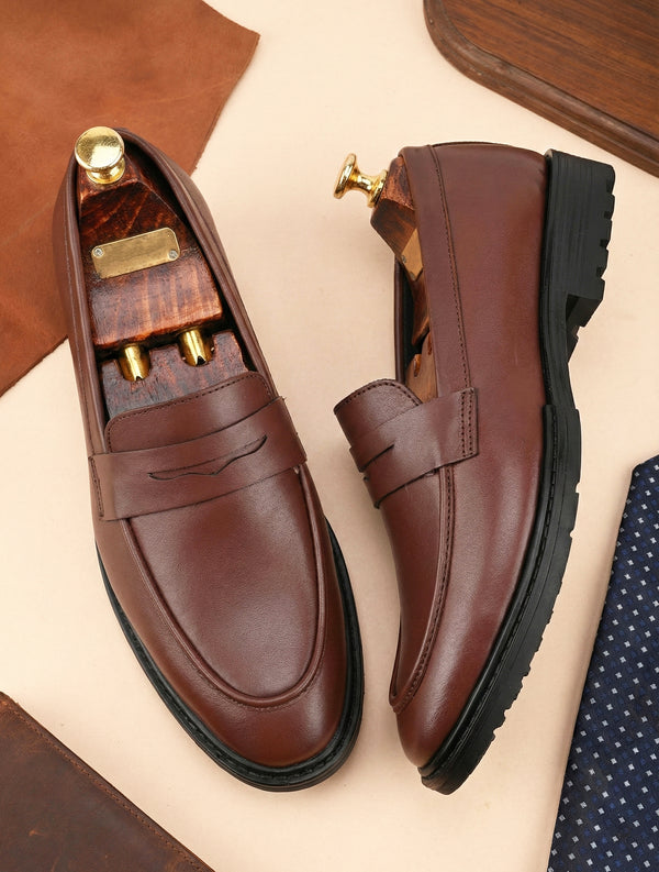 Men’s Rich Brown Penny Loafers – Timeless Leather Slip-On Shoes
